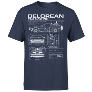 Back To The Future DeLorean Schematic T-Shirt - Navy (Med)