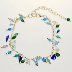 Fair Trade Bracelet - Recycled Blue, Clear and Green Glass Beads