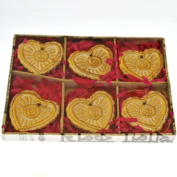 Fair Trade Ceramic Christmas Decorations - Set of Six Hearts (WSL)