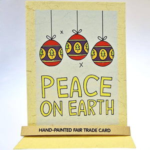 Fair Trade Christmas Card - 3 Baubles/'Peace On Earth'