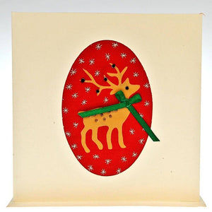 Fair Trade Christmas Card - Hand Embroidered Reindeer