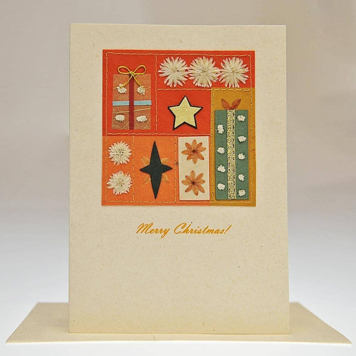 Fair Trade Christmas Card - Patchwork Presents & Stars (WSL)