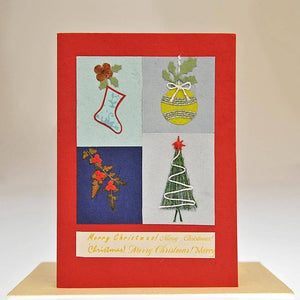 Fair Trade Christmas Card - Tree, Holly, Bauble, Stocking