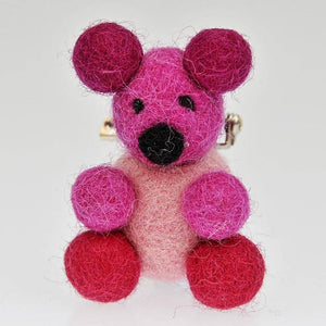 Fair Trade Felt Bear Brooch - Pink