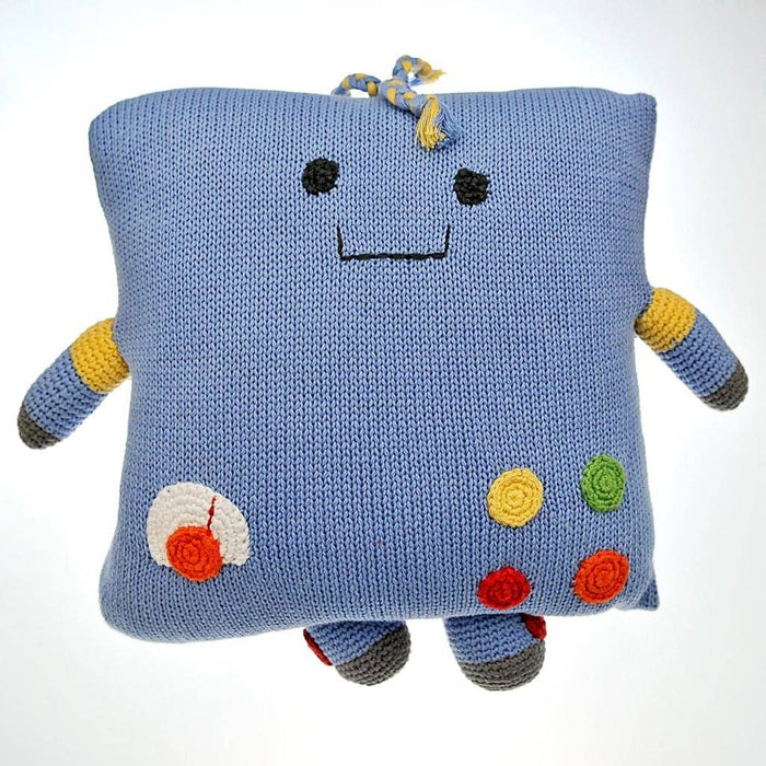 Fair Trade Hand Knitted Cushion - Blue(ish) Robot (WSL)
