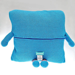 Fair Trade Hand Knitted Cushion - Blue Monster