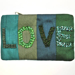 Fair Trade 'LOVE' Embroidered Purse - Blues