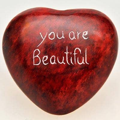 Fair Trade Palewa Pebble - Red Heart, 'You Are Beautiful'