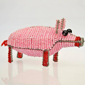 Fair Trade Wire Beaded Pink Piggie Sculpture