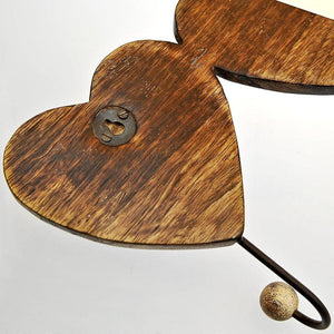 Fair Trade Wooden Coathook - Triple Heart