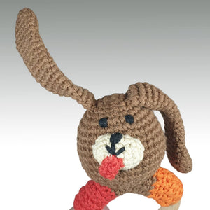 Fair Trade Crocheted Rattle with Wooden Ring - Boy Dog
