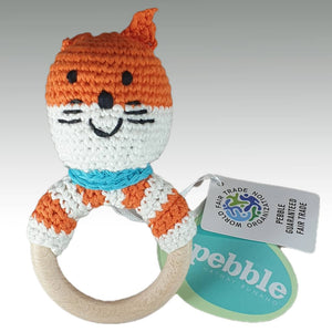 Fair Trade Crocheted Rattle with Wooden Ring - Fox