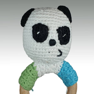 Fair Trade Crocheted Rattle with Wooden Ring - Panda