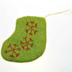 Fair Trade Mini Felt Stocking - Green/Red Snowflakes