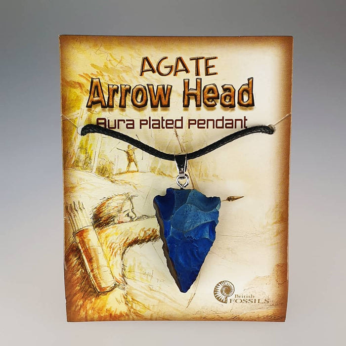 Agate Arrowhead on a Cord Necklace - Blue Aura Plated