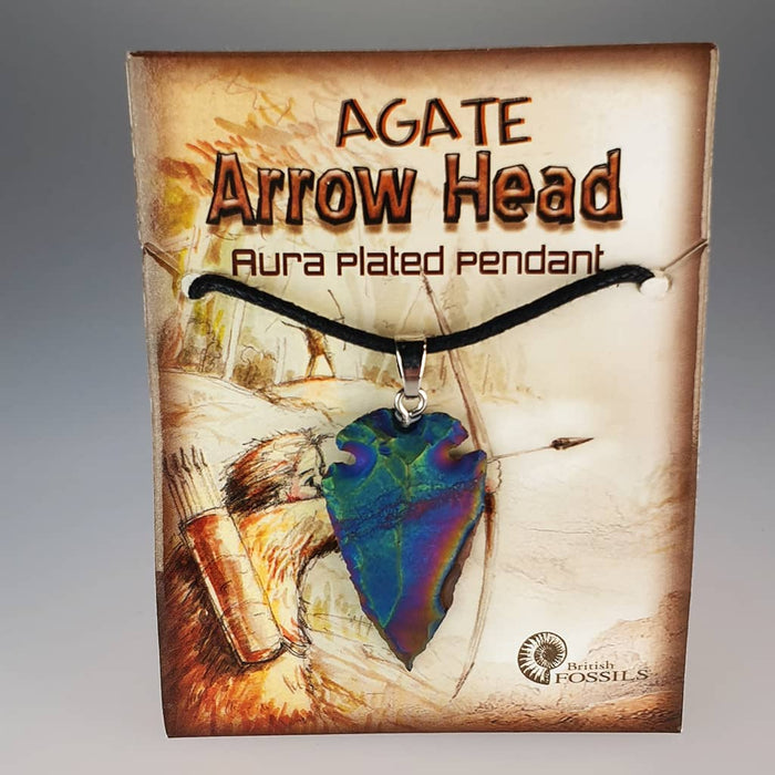 Agate Arrowhead on a Cord Necklace - Multicoloured Aura Plated