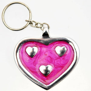 Fair Trade Aluminium Hearts Keyring - Pink Enamel