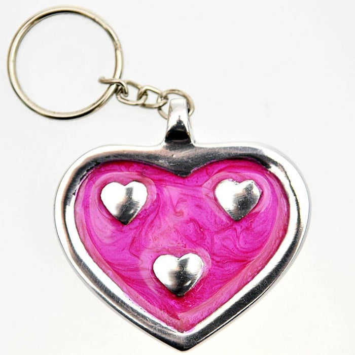 Fair Trade Aluminium Hearts Keyring - Pink Enamel (WSL)