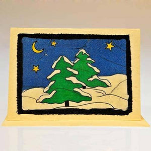 Fair Trade Batik Christmas Card - Two Snowy Christmas Trees