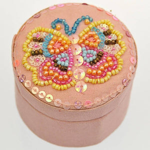Fair Trade Box - Pink Cotton Covered with Beaded Butterfly