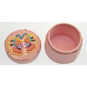 Fair Trade Box - Pink Cotton Covered with Beaded Butterfly