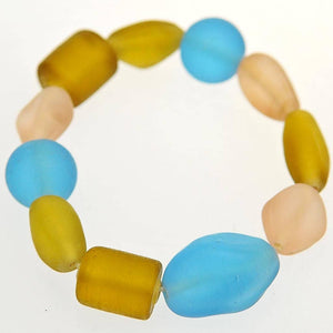 Fair Trade Bracelet - Recycled Glass - Blues, Yellows, Pinks