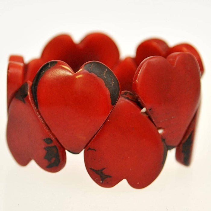 Fair Trade Bracelet - Tagua Hearts (Red)