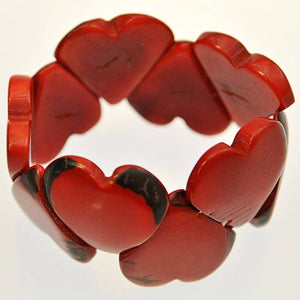 Fair Trade Bracelet - Tagua Hearts (Red)