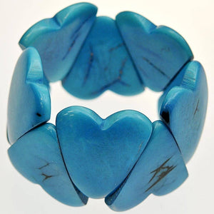 Fair Trade Bracelet - Tagua Hearts (Turquoise)