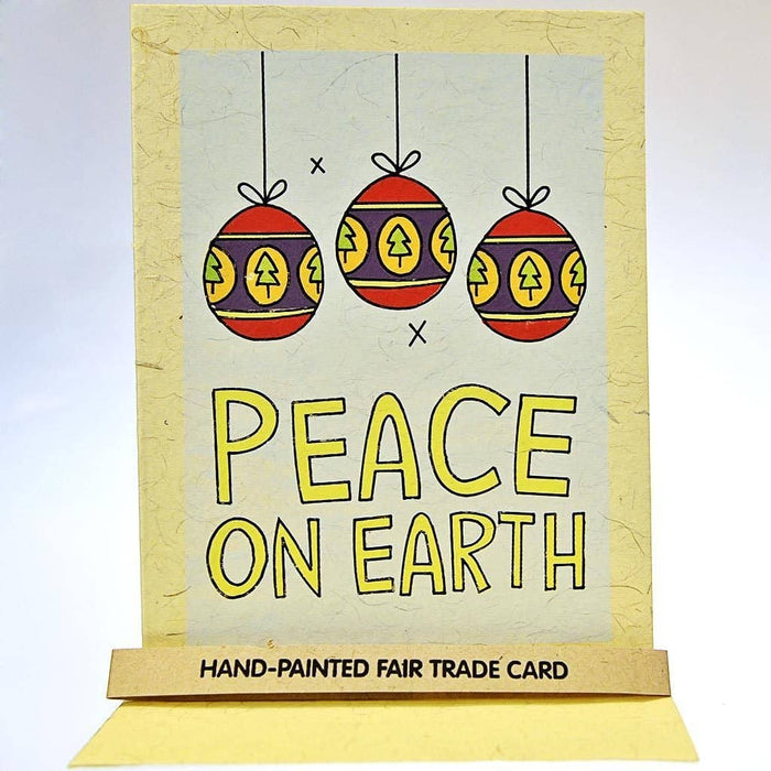 Fair Trade Christmas Card - 3 Baubles/'Peace On Earth' (WSL)