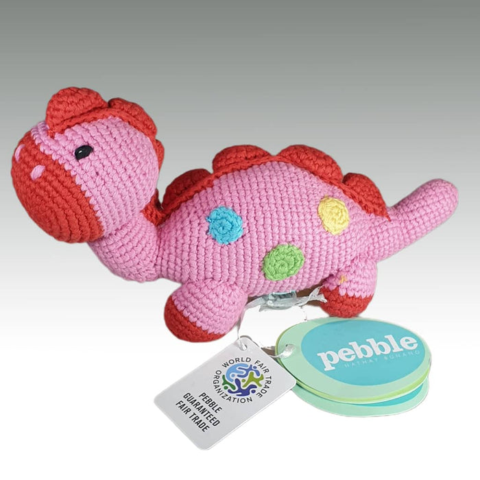 Fair Trade Crocheted Dinosaur Rattle - Stegosaurus - Pink