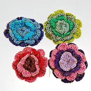 Fair Trade Crocheted Flower Brooch - Blue