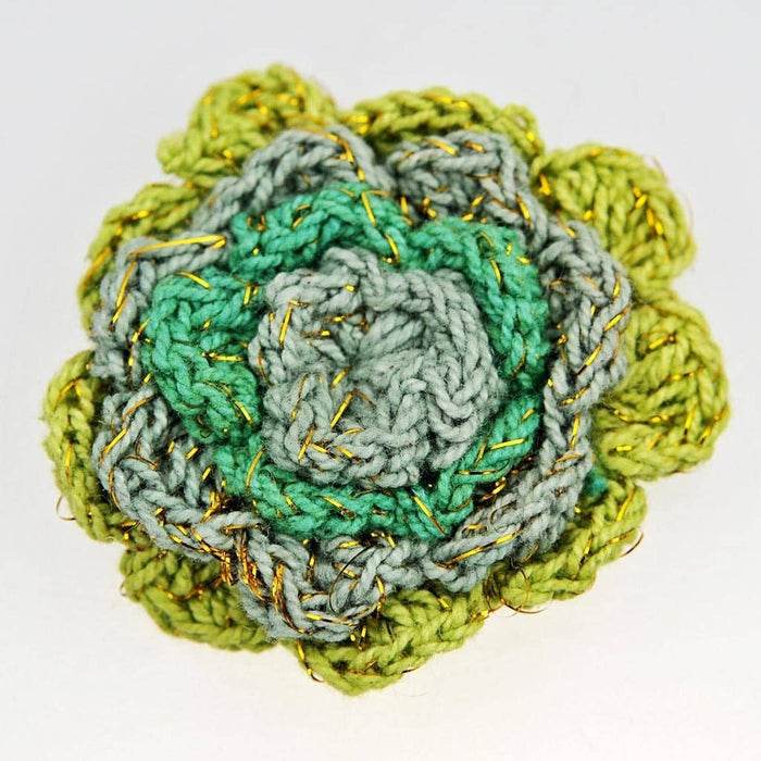 Fair Trade Crocheted Flower Brooch - Green (WSL)