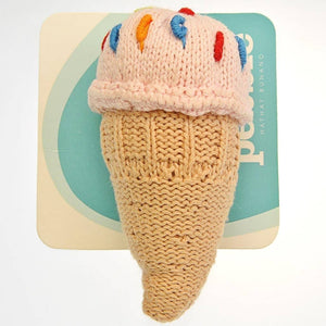 Fair Trade Crocheted Ice Cream Cone Rattle - Strawberry