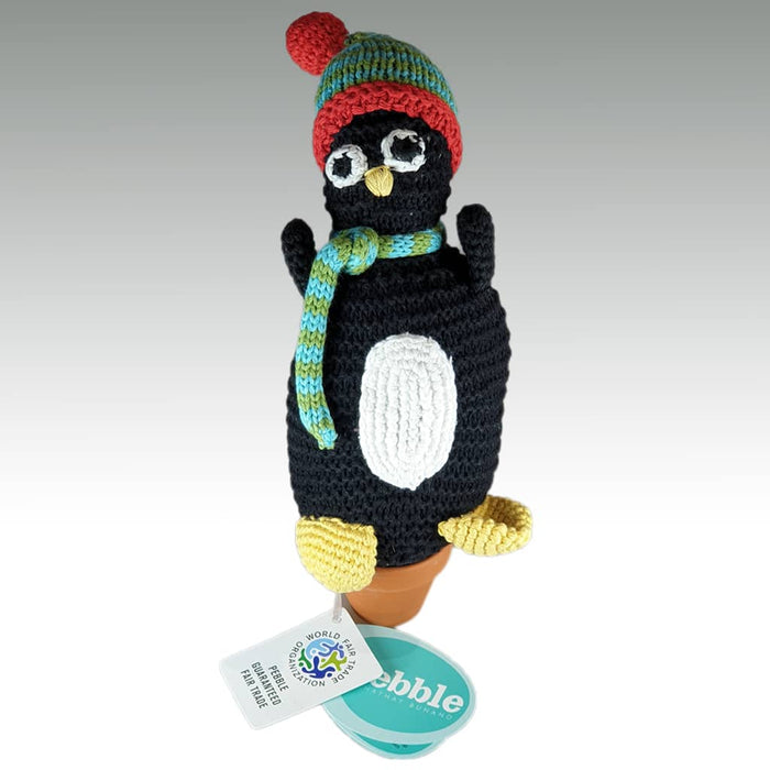 Fair Trade Crocheted Penguin Rattle with Knitted Scarf