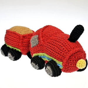 Fair Trade Crocheted Red Train Rattle - Engine & Carriage