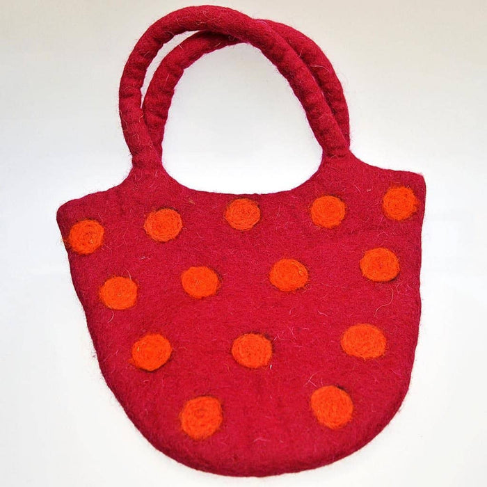 Fair Trade Dotty Felt Handbag - Dark Pink with Orange Dots (WSL)