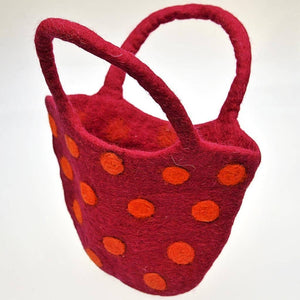 Fair Trade Dotty Felt Handbag - Dark Pink with Orange Dots