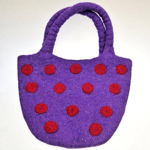 Fair Trade Dotty Felt Handbag - Purple with Red Dots