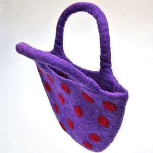 Fair Trade Dotty Felt Handbag - Purple with Red Dots