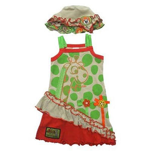Fair Trade Dress & Hat - 'Flower & Giraffe' 3/4Y