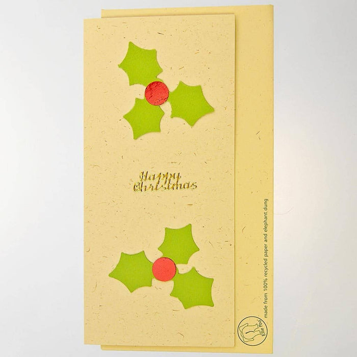 Fair Trade 'Ellie Poo' Christmas Card - 2 Holly Sprigs (WSL)