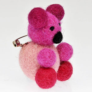 Fair Trade Felt Bear Brooch - Pink