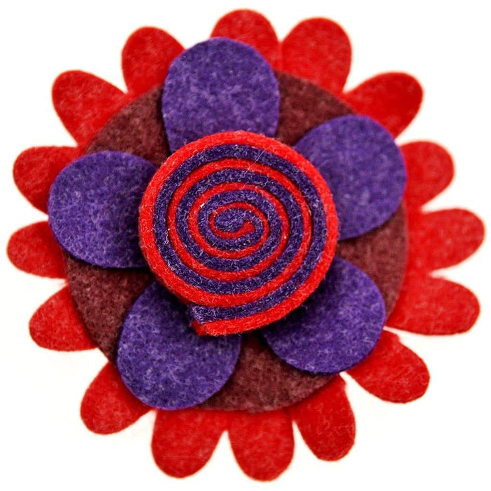 Fair Trade Felt Brooch - Red/Purple/Wine Swirly Flower (WSL)
