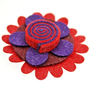 Fair Trade Felt Brooch - Red/Purple/Wine Swirly Flower