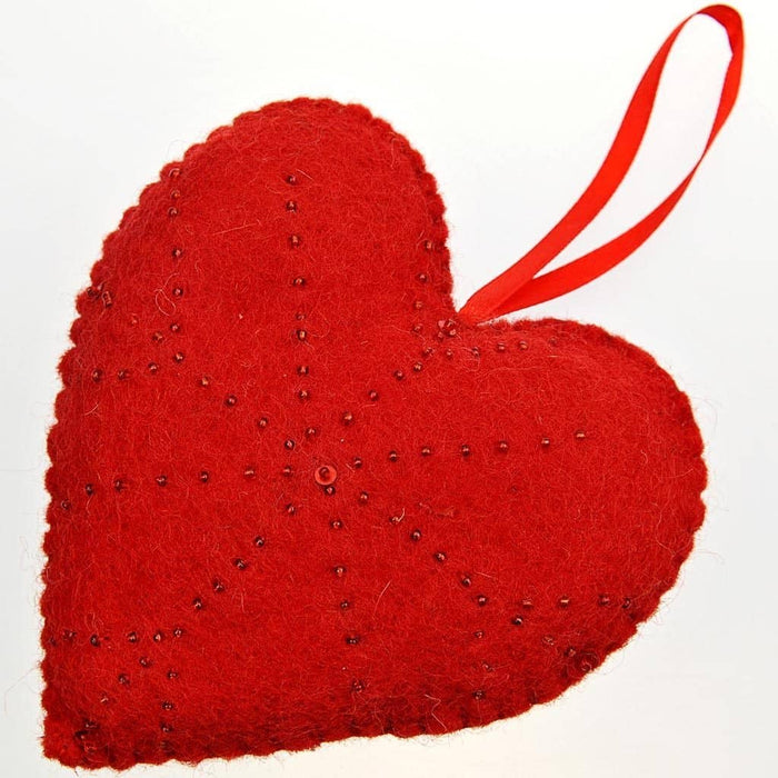 Fair Trade Felt Heart with Ribbon and Sequins - Ruby Red (WSL)