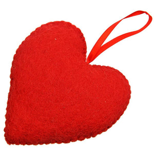 Fair Trade Felt Heart with Ribbon and Sequins - Ruby Red