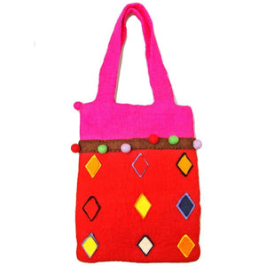 Fair Trade Felt Shoulder Bag - Red/Pink with Diamonds
