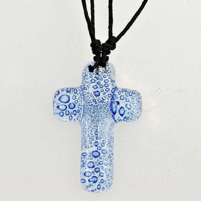 Fair Trade Glass Cross Necklace - Blue (WSL)