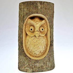 Fair Trade Half-Log Sculpture - Owl